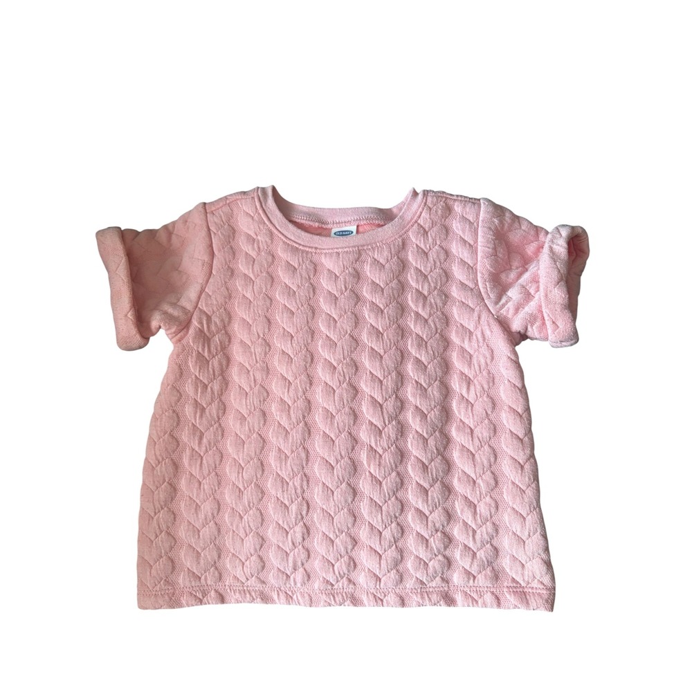 Old‎ Navy Girls Pink Quilted Textured Knit Top Shirt 12-18M Short Sleeve